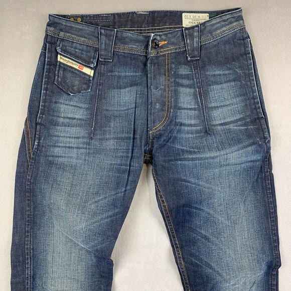 Diesel Mens Pants 30 Blue Jeans Deetak Slim Straight Dark Wash Rigid Italy 30x32 - Picture 2 of 15